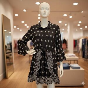 VENUS Black Dress with White Floral Accents